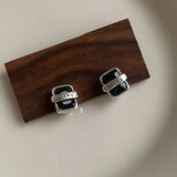 Sterling Silver Green Zircon Letter Earrings Ear Clip Jewelry