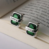 Sterling Silver Green Zircon Letter Earrings Ear Clip Jewelry