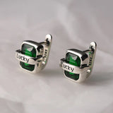 Sterling Silver Green Zircon Letter Earrings Ear Clip Jewelry
