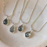 925 Silver Water Drop Crystal Necklace Pendant Snake Bone Chain