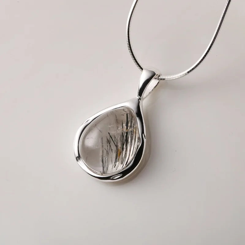 925 Silver Water Drop Crystal Necklace Pendant Snake Bone Chain