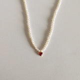 925 Silver Red Heart Pearl Choker Necklace for Women