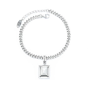 925 Silver Square Zircon Bracelet Necklace Set Hip Hop Lucky Hundred Jewelry