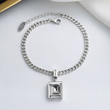 925 Silver Square Zircon Bracelet Necklace Set Hip Hop Lucky Hundred Jewelry