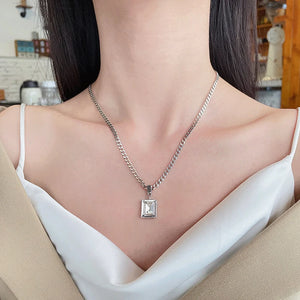 925 Silver Square Zircon Bracelet Necklace Set Hip Hop Lucky Hundred Jewelry