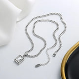 925 Silver Square Zircon Bracelet Necklace Set Hip Hop Lucky Hundred Jewelry