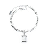 925 Silver Square Zircon Bracelet Necklace Set Hip Hop Lucky Hundred Jewelry