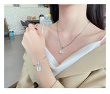 925 Silver Square Zircon Bracelet Necklace Set Hip Hop Lucky Hundred Jewelry