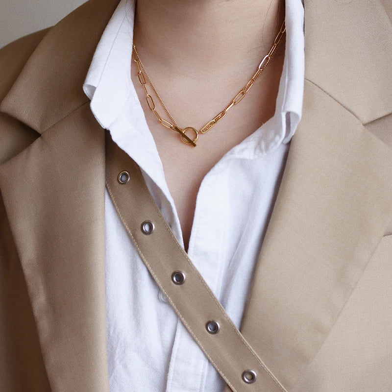 Minimalist Double Layer OT Chain Clavicle Necklace Punk Choker Collar Statement