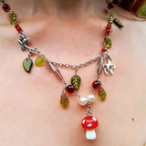 Amanita Mushroom Drop Chain Necklace Woman Y2K