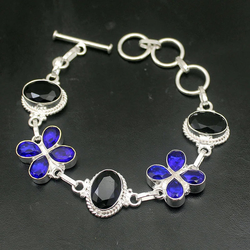 BlueTopaz Silver Chain Links Bracelet 7.75 Inch
