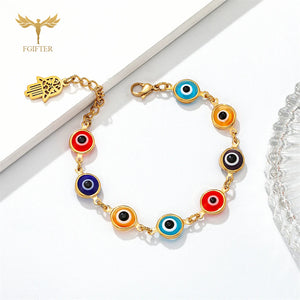 Devil Eye Beads Bracelet Resin Balls Stainless Steel Chain Fatima Hand