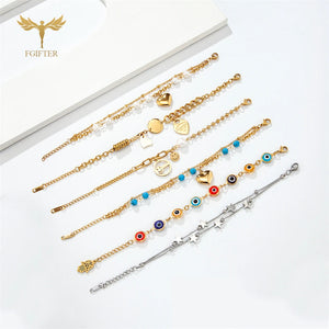Devil Eye Beads Bracelet Resin Balls Stainless Steel Chain Fatima Hand