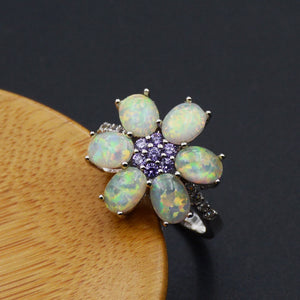Pink Fire Opal Flower Ring for Lady
