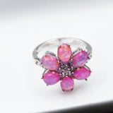 Pink Fire Opal Flower Ring for Lady