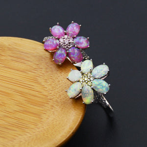 Pink Fire Opal Flower Ring for Lady