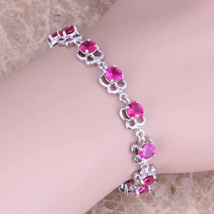 Stunning Red CZ Silver Plated Bracelet 7-8 inch