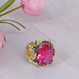Big Oval Fuchsia Zircon Ring for Women