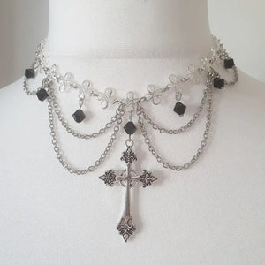 Cross Princess Rosary Gothic Necklace Grunge Y2K Style Women Jewelry