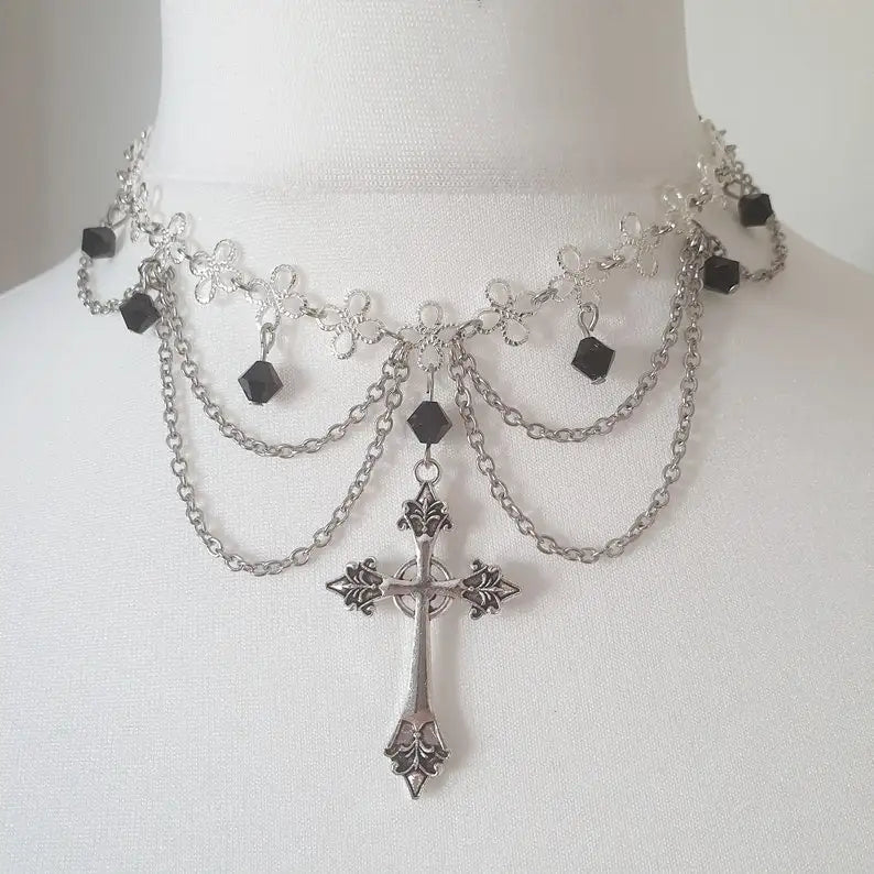 Cross Princess Rosary Gothic Necklace Grunge Y2K Style Women Jewelry