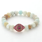 Sandstone Beads Bracelet Copper Zircon Eye Shape Bangle