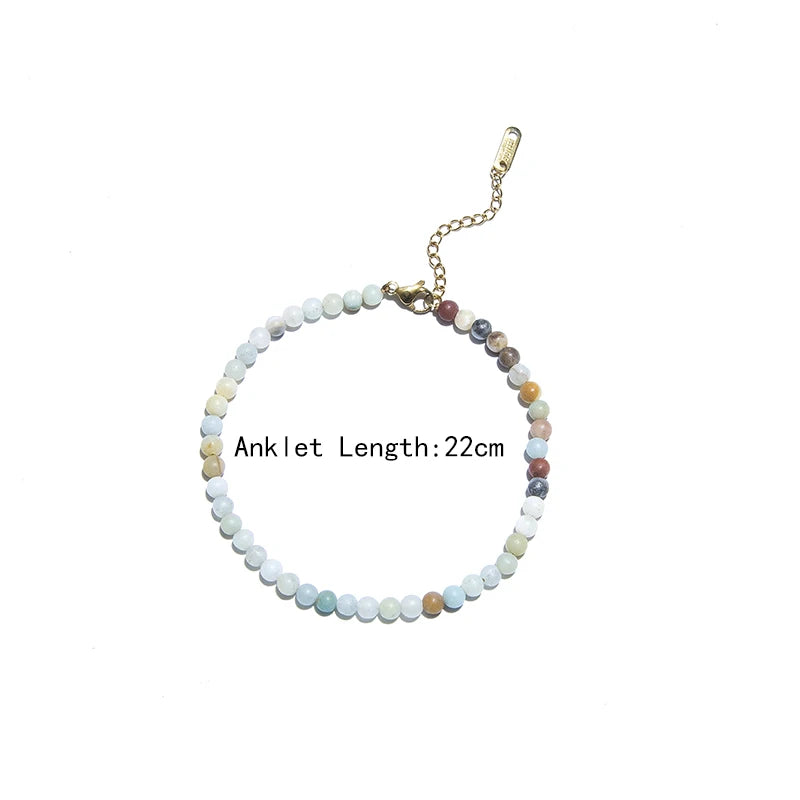Amazonite Beaded Choker Anklet Set Stainless Steel Lobster Clasp