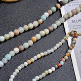 Amazonite Beaded Choker Anklet Set Stainless Steel Lobster Clasp