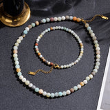 Amazonite Beaded Choker Anklet Set Stainless Steel Lobster Clasp