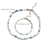 Amazonite Beaded Choker Anklet Set Stainless Steel Lobster Clasp