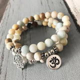 Men's Amazonite Bead Bracelet Set with Om Buddha Hamsa Charms