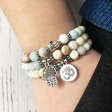 Men's Amazonite Bead Bracelet Set with Om Buddha Hamsa Charms