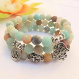 Men's Amazonite Bead Bracelet Set with Om Buddha Hamsa Charms