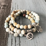 Men's Amazonite Bead Bracelet Set with Om Buddha Hamsa Charms