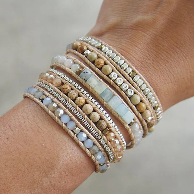 Amazonite Mix 5 Wrap Bracelet, Boho Beadwork Box Chain Unisex Bracelet