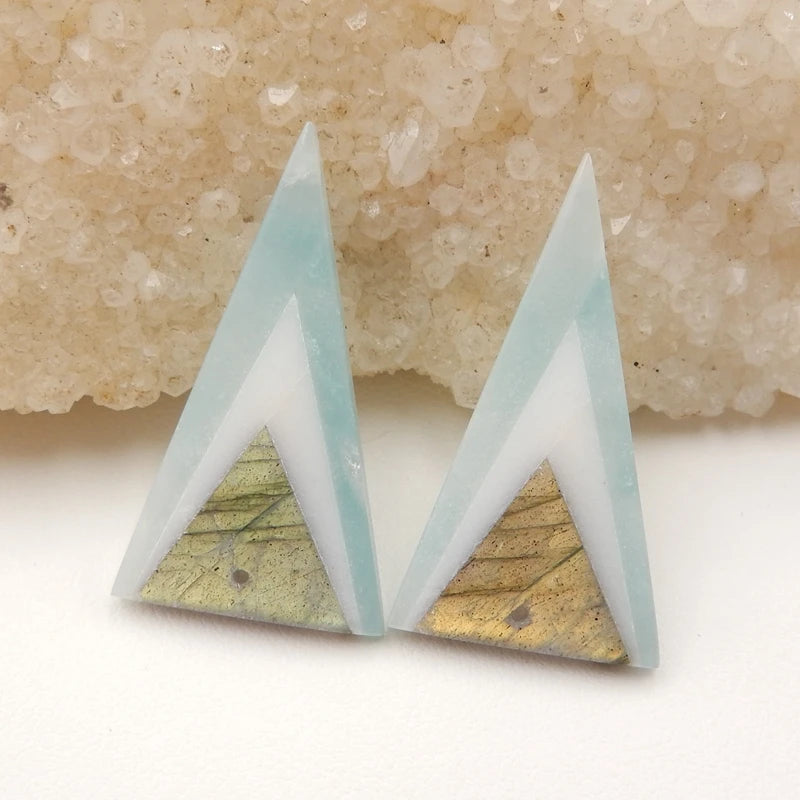 Amazonite Jade Labradorite Gemstone Earrings Bead 33x20x4mm