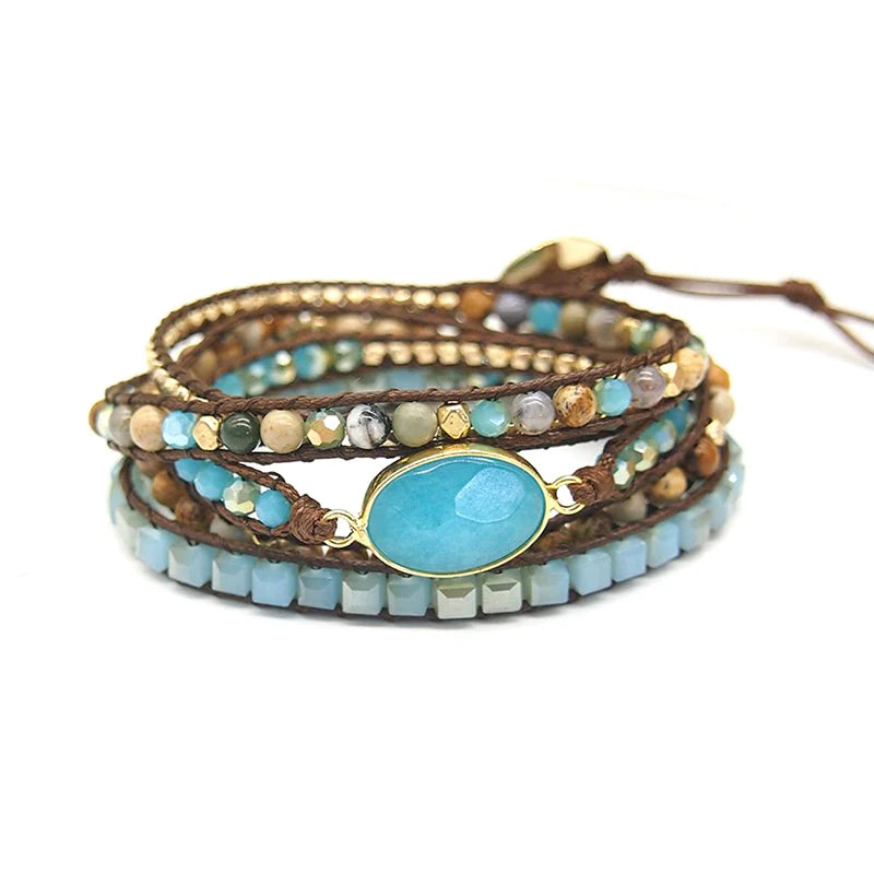 Amazonite Wrap Bracelet 5Layers Beaded Boho Crystal Natural Stone Beads