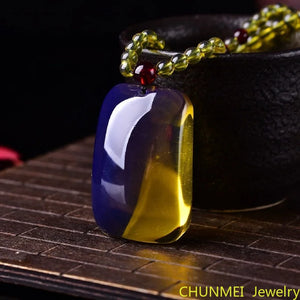Raw Ore Amber Pendant Charms Solid Sweater Chain Necklace Men Women Jewelry