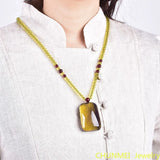 Raw Ore Amber Pendant Charms Solid Sweater Chain Necklace Men Women Jewelry