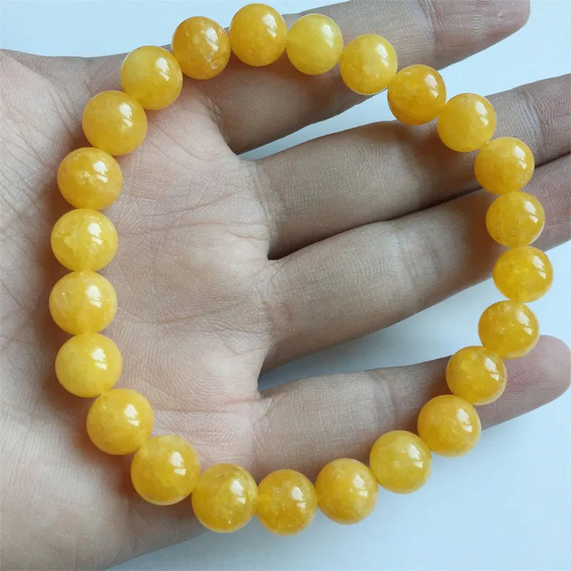 Amber Gemstone Yellow Jade Bracelet Natural Stone Bead School Student Jewelry