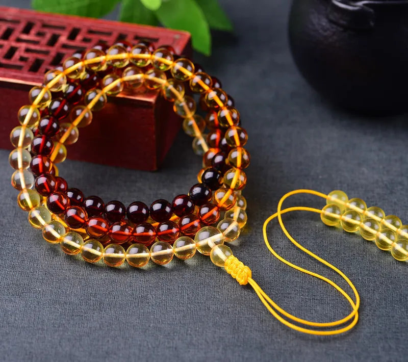 Amber Gradient Rainbow 108 Beads Bracelet Pendant Lanyard