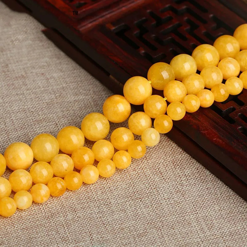 Amber Jade Yellow Round Loose Beads 6-14mm for DIY Necklace NATURE