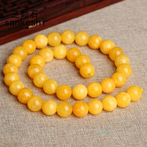 Amber Jade Yellow Round Loose Beads 6-14mm for DIY Necklace NATURE