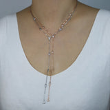 925 Silver Water Drop Cz Link Chain Long Y Necklace