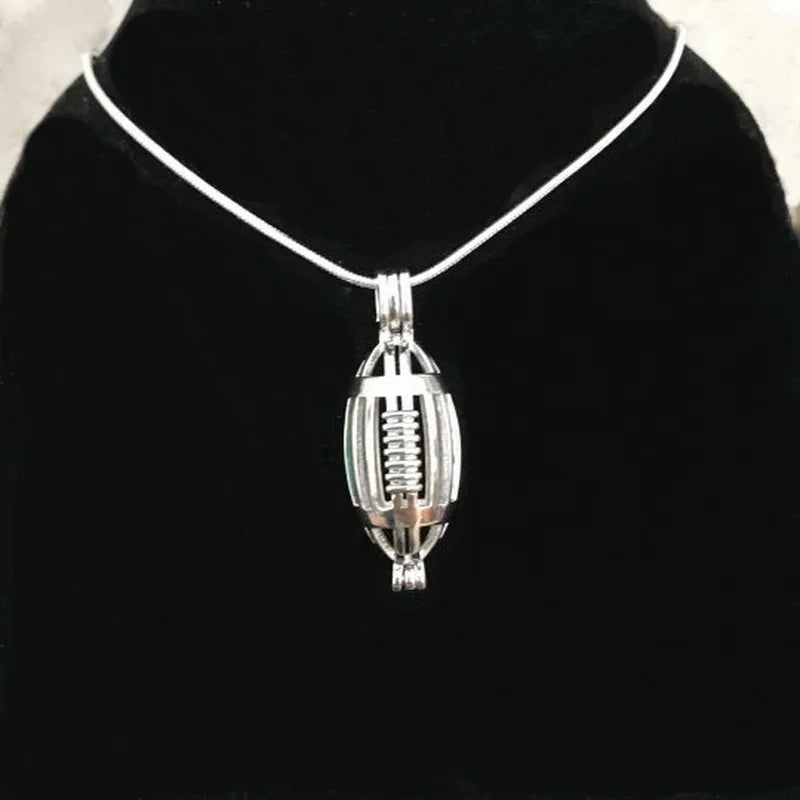 American Football Locket Can Open & Hold 10mm Beads Rugby Cage Pendant Fitting