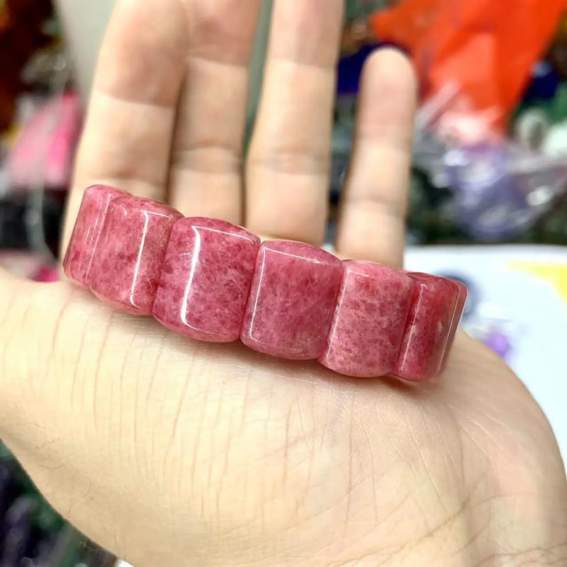 Rhodonite Stone Beads Bracelet Natural Gemstone Bangle Jewelry For Women