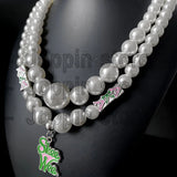 Alpha Sorority Logo Pendant Pearl Bead Choker Necklace