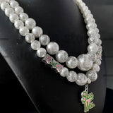 Alpha Sorority Logo Pendant Pearl Bead Choker Necklace