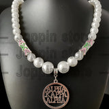 Alpha Sorority Logo Pendant Pearl Bead Choker Necklace