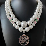 Alpha Sorority Logo Pendant Pearl Bead Choker Necklace
