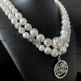 Alpha Sorority Logo Pendant Pearl Bead Choker Necklace